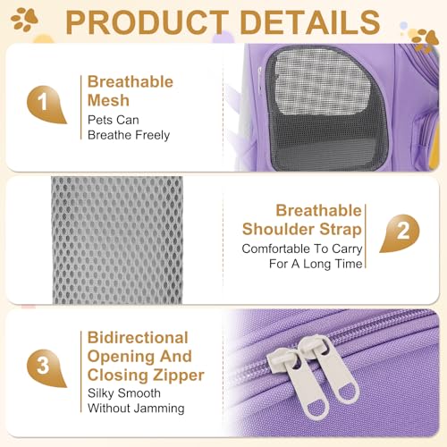 Pet Backpack Carrier, Portable and Ventilated, Oxford Cloth, Dog Cat Travel Bag with Transparent Cover 13.78", (Purple, 1 Pcs), Intended for Hiking/Camping/Traveling - color: Purple
