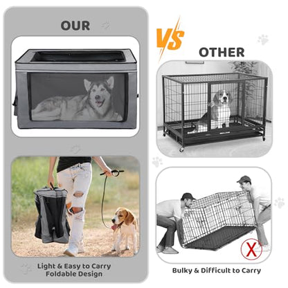 Portable Dog Crate Soft Dog Crate 22",30",36",42" Foldable Basic Dog Crates Easy Set-up, Light, Sturdy, Comfy，Collapsible Crate for Home and Travel (42Inch) - size: 42.0"L x 31.0"W x 31.0"H