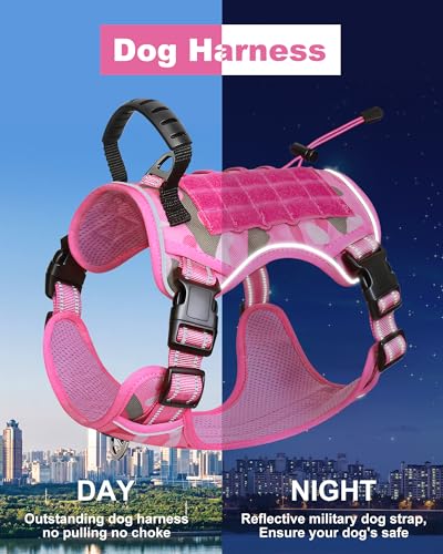 Hotsky Tactical Dog Harness No Pull，Adjustable Service Dog Vest Reflective Military Pet Harness with Control Handle Molle Loop Panels for Training Walking Running(Pink Camo, XL) - color: Pink Camo, size: XL(Neck: 22''-29.5'',Chest:25''-40''）