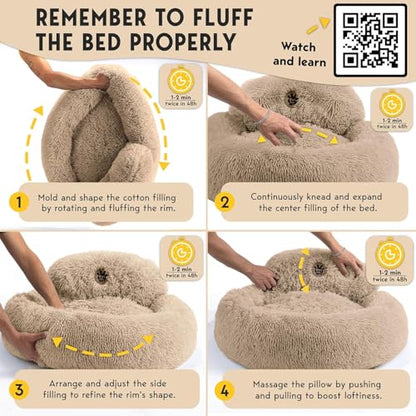 PetJett Large Dog Bed - 36'' Calming Donut Dog Beds, Anti-Slip & Washable Large Round Bed, Fluffy Faux Fur Pet Bed, Super Soft Anti-Anxiety Premium Comfort Bed, Fits Dogs up to 80 lbs - Beige - color: Beige, size: Large - 36”L x 36”W x 8”Th