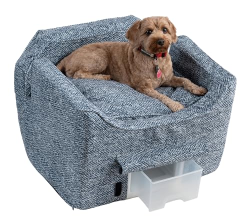 Snoozer Dog Car Seat with Storage Tray: Lookout II Dog Booster Car Seat for Pets up to 25lbs, Helps Alleviate Travel Sickness & Fear for Dogs, Removable Washable Cover – Palmer Indigo, Size Medium - color: Palmer Indigo, size: Medium