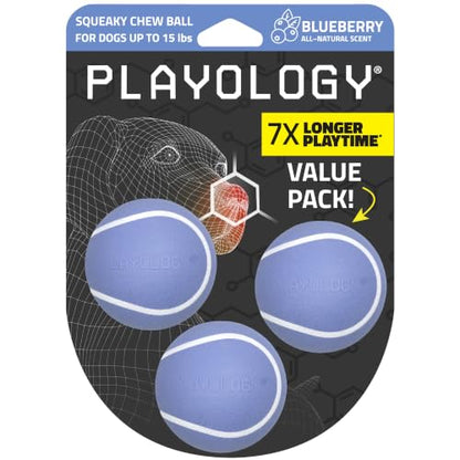 Playology Dog Toys | Squeaky Chew Ball for Dogs, Value 3-Pack | Blueberry Scented Small Dog Balls | Bouncy Floating Chew Toys for Fetch - size: Small (VALUE 3-Pack), style: Blueberry