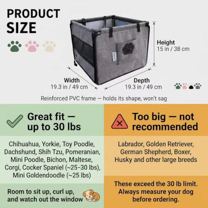 Dog Car Seat for Small to Medium Dogs Under 33lbs, Sturdy Pet Booster Car Seat Travel Carrier with Storage Pockets & Leash Detachable Washable Cover for Cars, SUVs, and Trucks