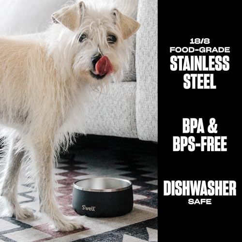 S'well Stainless Steel Pet Bowl, 16oz, Onyx, for Small to Medium Size Dogs, Mess Free Design with Non Slip Rubber Bottom, Dishwasher Safe, BPA Free - color: Onyx, size: 16 oz