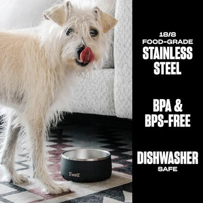 S'well Stainless Steel Pet Bowl, 16oz, Onyx, for Small to Medium Size Dogs, Mess Free Design with Non Slip Rubber Bottom, Dishwasher Safe, BPA Free - color: Onyx, size: 16 oz