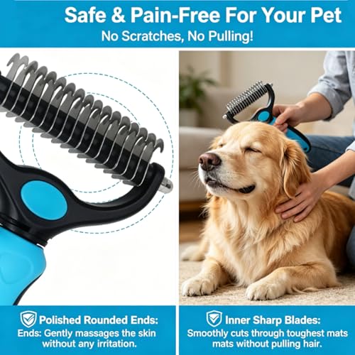 Whimsyard Dog Brush, Dual-Groom Pro All Pets Detangling Brush, Pet Pro Grooming Tool, Universal Detangling Comb for Dogs, Double-Sided Stainless Steel for Coat Care & Shedding Removal (Blue*2/S) - color: Blue*2/S