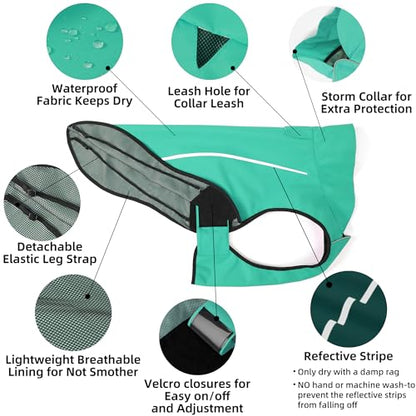 Mile High Life Dog Raincoat, Adjustable Waterproof Reflective Rain Jacket for Small Medium Large Dogs, Lightweight Breathable Pet Rain Coat with Leash Hole(Green,XXS Chest 16-19") - color: Green, size: XXS Chest 16"-19"