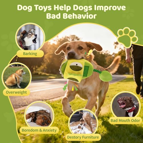 Squeaky Dog Toys, No Stuffing Interactive Dog Chew Toys Built-in Squeaker and Crinkle Paper Sounds Snuffle Foraging Instinct Training Puppy Chew Toys for Small Medium Dogs