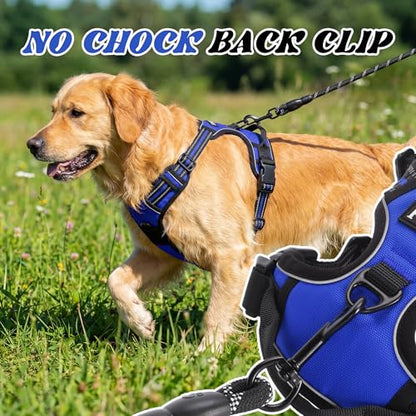 Funfox No Pull Dog Harness, Adjustable Pet Vest with Control Handle & Front Clip, Reflective Design for Small Medium Large XL Dogs, Blue M - color: Blue, size: M