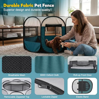 Portable Pet Playpen for Cat Dog - Foldable Large Pet Play Pen with Removable Zipper Top for Cat Small Dog Enclosed - Pop Up Puppy Kitten Kennel with Carrying Case for Indoor Outdoor Travel Camping - style: L [44.9" × 44.9" × 22.8"]
