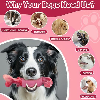 BIKIISEN Dog Toys for Aggressive Chewers, Interactive Dog Chew Toy for Large Dogs, Indestructible Squeaky Toys to Keep Them Busy, Tough Toy for Medium/Large Breed Dogs Pink - color: Pink