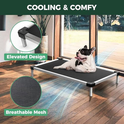 FXW TitanNest Chew-Proof Elevated Dog Bed, Raised Cot for Indoor/Outdoor/Camping Use, Durable & Waterproof Cooling Pet Bed for Small Dogs, 35.0" L x 22.0" W x 4.5" H, Black - size: Small Dog (35.0"L x 22.0"W x 4.5"H)