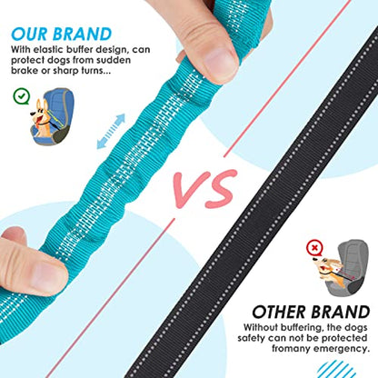 SlowTon Dog Seat Belt, Double Dog Seatbelt Adjustable Vehicle Safety Leash with Elastic Bungee Buffer, Reflective No Tangle Y Shape Two Dog Harness Seat Belt Splitter for Pets Car Trip (Mint Blue, S) - color: C.Mint Blue, size: 2 Small in 1