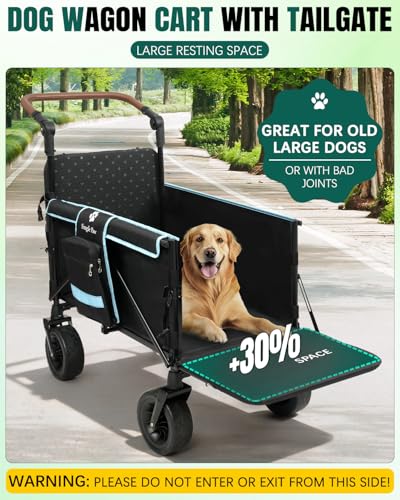 Snagle Paw Extra Large Dog Stroller,Wagon Cart for Medium Large Dogs up to 120lbs | All Terrain Foldable Pet Stroller with Ramp & Tailgate (Extra Space), Adjustable Handle & One-Step Brake - color: blue