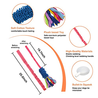 wodoca Dog Tug Toy, Dog Toys for Aggressive Chewers - Strong Squeak Rope Toy, Easy to GRAP Chew Toy for Large Dogs, Puppies, Middle Dogs - Ideal for Training and Play, Hand Made - color: Blue Chenille, Red Webbing