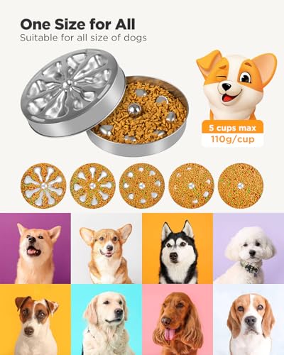Slow Feeder Dog Bowls – Stainless Steel Non-Slip Metal Bowl for Slow Feeding, 5 Cups Large Capacity, Double-Sided Design for Dry, Wet, or Raw Food, Ideal for Small, Medium, Large Dogs - size: Large