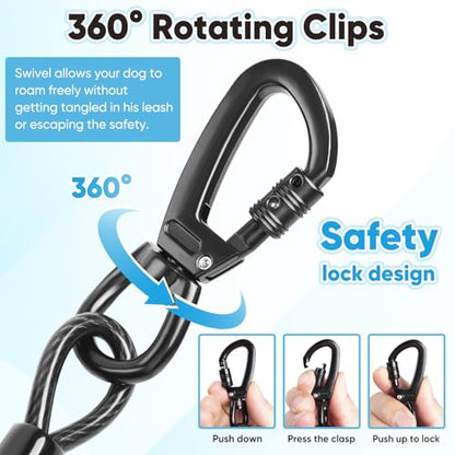 Heavy Duty Dog Tie-Out Cable and Stake for Yard Camping, with 30ft Heavy Duty Cable with Spring, for Small Medium Large Dogs up to 210 lbs, 360°Swivel Dog Run- No Tangle, Spiral Dog Stake (Black+30FT) - color: Black+30FT