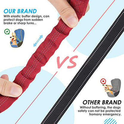 SlowTon Dog Seat Belt, Double Dog Seatbelt Adjustable Vehicle Safety Leash with Elastic Bungee Buffer, Reflective No Tangle Y Shape Two Dog Harness Seat Belt Splitter for Pets Car Trip (Red, M) - color: D.Red, size: 2 Medium in 1
