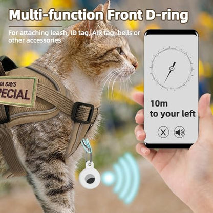 PUPTECK Tactical Cat Harness and Leash Set Escape Proof, Adjustable Reflective Kitten Jacket Easy Control, Pet Vest Harness for Cats Small Dogs Puppies Walking and Travel - color: Khaki, size: Small