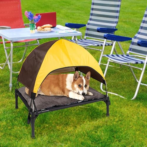 Elevated Dog Bed - Foldable Pet Cot with Canopy, Portable Durable Oxford Fabric Bed, Removable Cover for Camping Beach Trips, Lightweight Travel-Friendly Pet Lounger, Extra Carrying Bag Included - size: Pet camp bed+cushion+ceiling