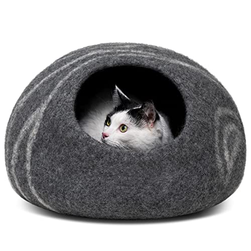MEOWFIA Cat Cave – Premium Felt Cat Bed Enclosure for Indoor Cats, Handmade Merino Wool (Dark Grey, Large) - color: Dark Gray, size: Large