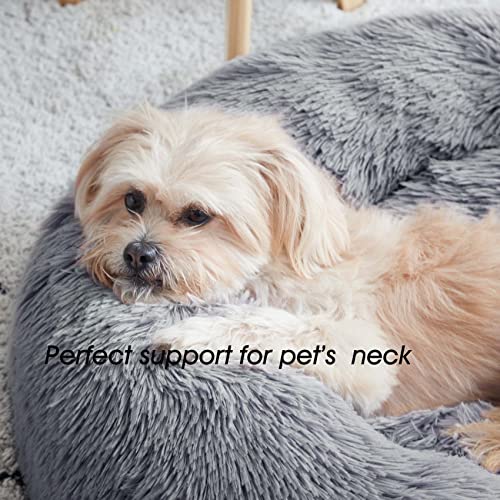 WESTERN HOME WH Calming Dog & Cat Bed, Anti-Anxiety Donut Cuddler Warming Cozy Soft Round Bed, Fluffy Faux Fur Plush Cushion Bed for Small Medium Dogs and Cats (20"/24"/27"/30") - color: Navy Grey, size: 24.0"l x 24.0"w x 7.0"th
