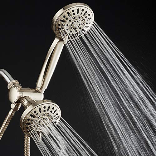 AquaDance Brushed Nickel Premium High Pressure 48-setting 3-Way Combo for The Best of Both Worlds – Enjoy Luxurious 6-setting Rain Shower Head and 6-Setting Hand Held Shower Separately or Together - color: Brushed Nickel
