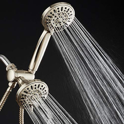 AquaDance Brushed Nickel Premium High Pressure 48-setting 3-Way Combo for The Best of Both Worlds – Enjoy Luxurious 6-setting Rain Shower Head and 6-Setting Hand Held Shower Separately or Together - color: Brushed Nickel