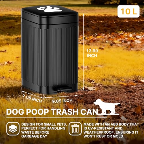 Dog Poop Trash Can Outside, 2.7Gal Dog Waste Trash Can with Lid, Foot Pedal, Dog Waste Container with 20 Bags, Pet Poop Bucket with Soft Close for Backyard Odor Control, Black - size: 10L Black Dog Trash Can