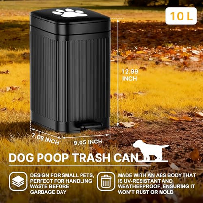 Dog Poop Trash Can Outside, 2.7Gal Dog Waste Trash Can with Lid, Foot Pedal, Dog Waste Container with 20 Bags, Pet Poop Bucket with Soft Close for Backyard Odor Control, Black - size: 10L Black Dog Trash Can