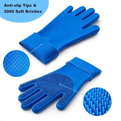 2PCS Dog Washing Gloves and Dog Bath Brush, Pet Shower Mitt with 3000 Soft Rubber Bristles, Adjustable Handle Scrubber for Bath, Massage and Grooming - color: Blue