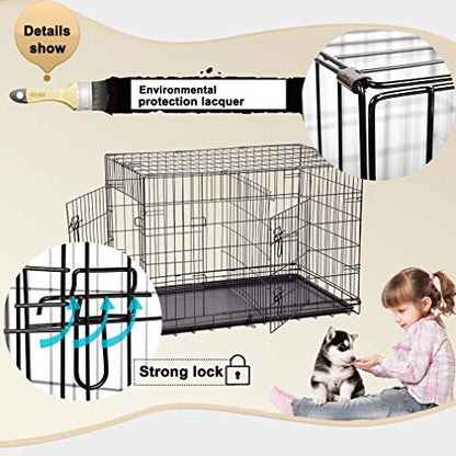 New Cat Dog cage Pet Kennel Folding Crate Wire Metal Cage W/Divider (42")