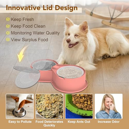 Newget Stainless Steel Dog Bowl Set with Lids, 304 Metal Dual Food & Water Bowls for Dogs & Cats, Large Capacity Pet Feeder with Cover Keeps Food Fresh, Anti-Skid Dog Dish for Small/Medium/Large Pets - color: Pink