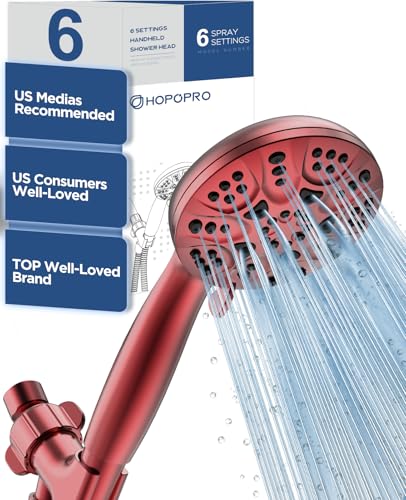 6-Mode High Pressure Handheld Shower Head Set, Consumer Reports Recommended HOPOPRO High Flow Hand Held Showerhead with 59 Inch Hose Bracket Teflon Tape Rubber Washers - color: Red, style: 6 Modes