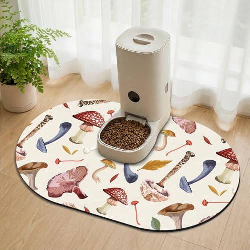 Large Pet Feeding Mat – 28''x17'' Absorbent Dog Mat for Food and Water, Easy Clean Cat Dog Water Bowl Mat, Non-Slip Pet Water Mat Protect Floor, Fit with Automatic Feeders and Double-Bowl, Mushroom - color: Mushroom, size: 28''x17''
