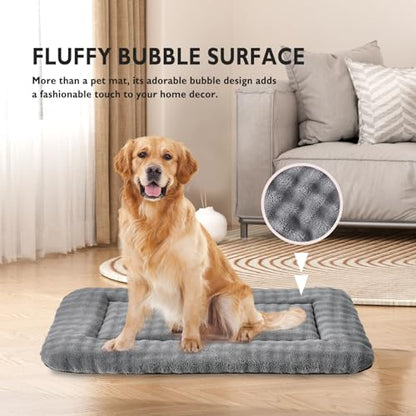 Dog Bed Mat Crate Pad for Large Dogs, Washable Soft Pet Sleeping Mat Kennel Pad with 3D Bubble Pattern, Grey, 42"x 28" - color: Grey, size: 42"L x 28"W x 1.5"Th