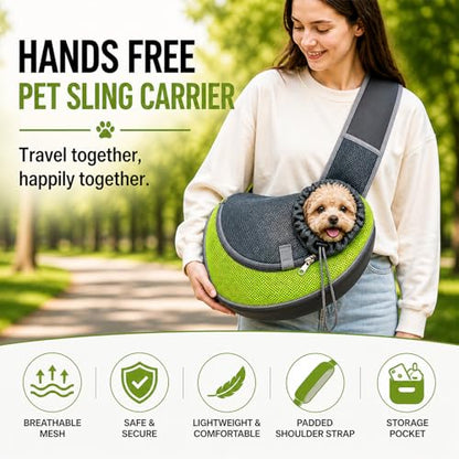 Dog Carrier Sling for Small Dogs Cats, Puppy Sling, Pet Sling Carrier for Walking Hiking Shopping Travel Public Transport, Breathable Puppy Carrier with Adjustable Strap Hands Free Pet Bag