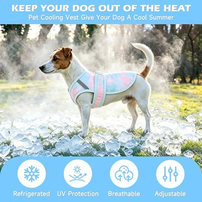 Dog Cooling Vest,Adjustable Lightweight Dog Cooler Jacket for Summer 3D Breathable Mesh Pet Cooling Shirts with Reflective Stripe UV Protection Pet T Shirt for Beach, Hiking, Walking - size: S