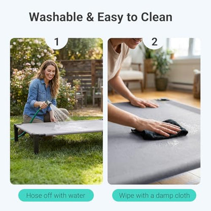 Niubya Elevated Outdoor Dog Bed, Cooling Elevated Pet Cot, Steel-Framed and Non-Slip Feet, Raised Dog Bed with Waterproof, Washable, Breathable Teslin Mesh, 42in - color: Grey, size: 42"L x 30"W x 8.5"H