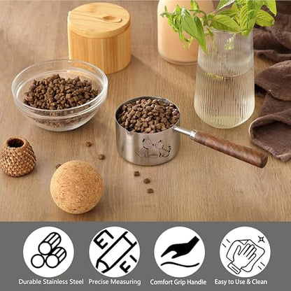 1 Cup Dog Cat Food Scoop, OHOLA Stainless Steel Dog Food Measuring Cup, Precision Scale Measurements (Stylish Pattern)