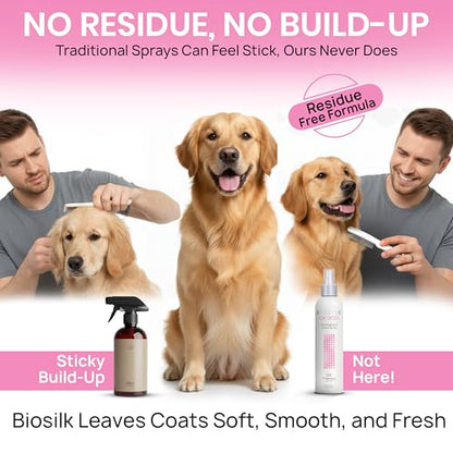 BioSilk for Dogs Silk Therapy Detangling and Shine Protecting Spray, pH Balanced Leave-In Mist with Silk and Vitamins for Dematting, Paraben-Free, All Coats and Breeds, 8 Fl Oz - size: 8 Fl Oz (Pack of 1)