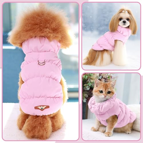 ABRRLO Winter Warm Dog Jacket for Small Medium Dogs Cat Cold Weather Coats with Harness Paded Dogs Fleece Vest Waterproof Windproof Dog Snow Jacket Pet Puppy Clothes (Pink,XS) - color: Pink, size: X-Small