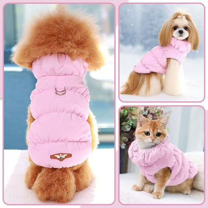 ABRRLO Winter Warm Dog Jacket for Small Medium Dogs Cat Cold Weather Coats with Harness Paded Dogs Fleece Vest Waterproof Windproof Dog Snow Jacket Pet Puppy Clothes (Pink,S) - color: Pink, size: Small