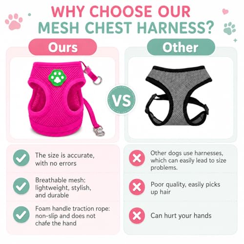 Dog Harness Small Sized and Leash Set, Step in Soft Light Puppy Vest, Breathable Mesh Pet Harness, Adjustable Pet Puppy Harness, Easy Walk Dog Harness, S: Chest 7.8-13.7" - color: Pink, size: S: Chest 7.8-13.7" Leash 3.8 FT
