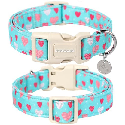 DOGWONG Valentine's Dog Collar - Blue Heart Adjustable Cotton Heart Dog Collar - Perfect for Extra Small, Small, Medium, Large Dogs - color: A: Blue Heart, size: X-Small