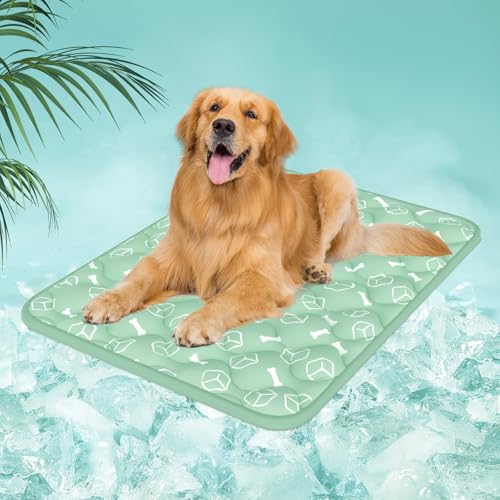 Rywell Dog Cooling Mat 2.0, Nature Green,44" x 32" Thick & Durable Cooling Mat for Extra Large Dogs, Long-Lasting Cool with Waterproof & Color-Changing Arc-Chill Tech (Q-Max>0.5) Washable& Non-Toxic - color: Green, size: X-Large