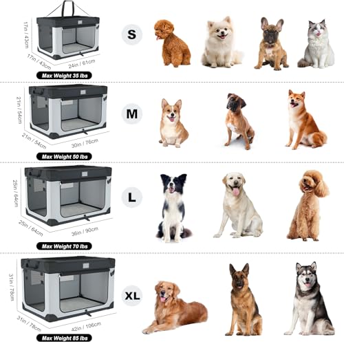 30 Inch Portable Dog Crate, Collapsible Dog Travel Crate for Indoor and Outdoor Use, 3-Door Foldable Soft Kenne with Mesh Windows, Warm Blanket and Foldable Bowl - size: 30.0"L x 21.0"W x 21.0"H