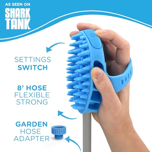 Aquapaw Dog Bath Brush Pro & Dog Shower Attachment - Large Silicone Rubber - Sprayer & Scrubber in One with 8ft Hose Attachment & Shower Wand for Bathing - Pet Bath Supplies - size: Large