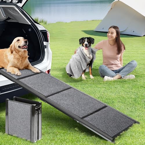 Dog Ramp for Car, Longest 71" Portable Folding Pet Ramp with Extra Pet Blanket, Car Ramp with Non-Slip Rug Surface, Gentler Dog Stairs for Medium & Large Dogs Enter a Car, SUV & Truck
