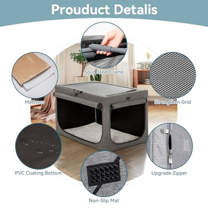 PETSFIT Portable Dog Crate for Medium Large Dogs, – 36" Soft Dog Travel Crates with Lockable Zippers & Thicken Mat, Adjustable Patented Spiral Steel Frame, Collapsible Kennel for Indoor & Outdoor